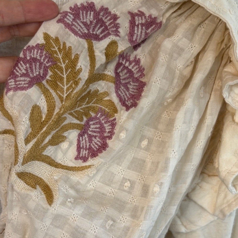 Anthropologie Cream Blouse with Embroidered Sleeves - Picture 7 of 11